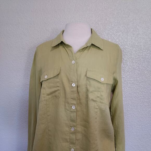 J. Jill Lime Green 100% Linen Long Sleeve Button Down Size M - Picture 2 of 13